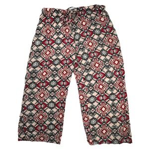 Boca Bay Rayon Lounge Pants‎ Geometric Diamond Print Petite Medium Red Black